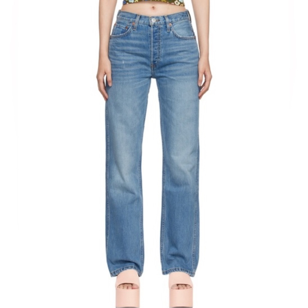 RE/DONE 90s High Waist Loose Straight Leg Jeans in Heather Blue 28